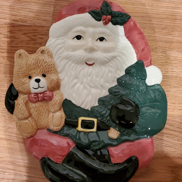 Santa Claus Christmas Platter Ceramic Hand Decorated - Picture 2 of 8